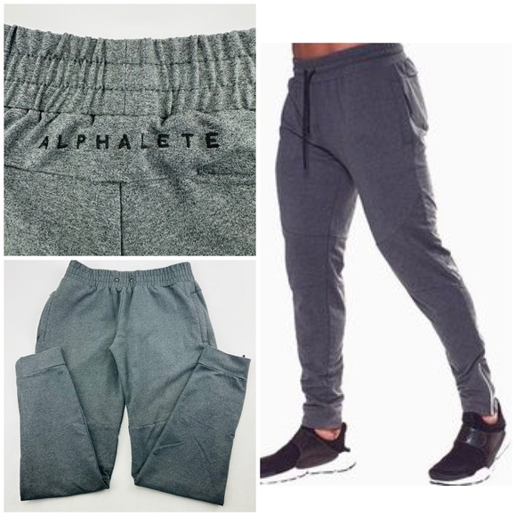 Alphalete Zipper Ankle Reflective Jogger Embroidered Back Waistband Heather Grey - Picture 1 of 13